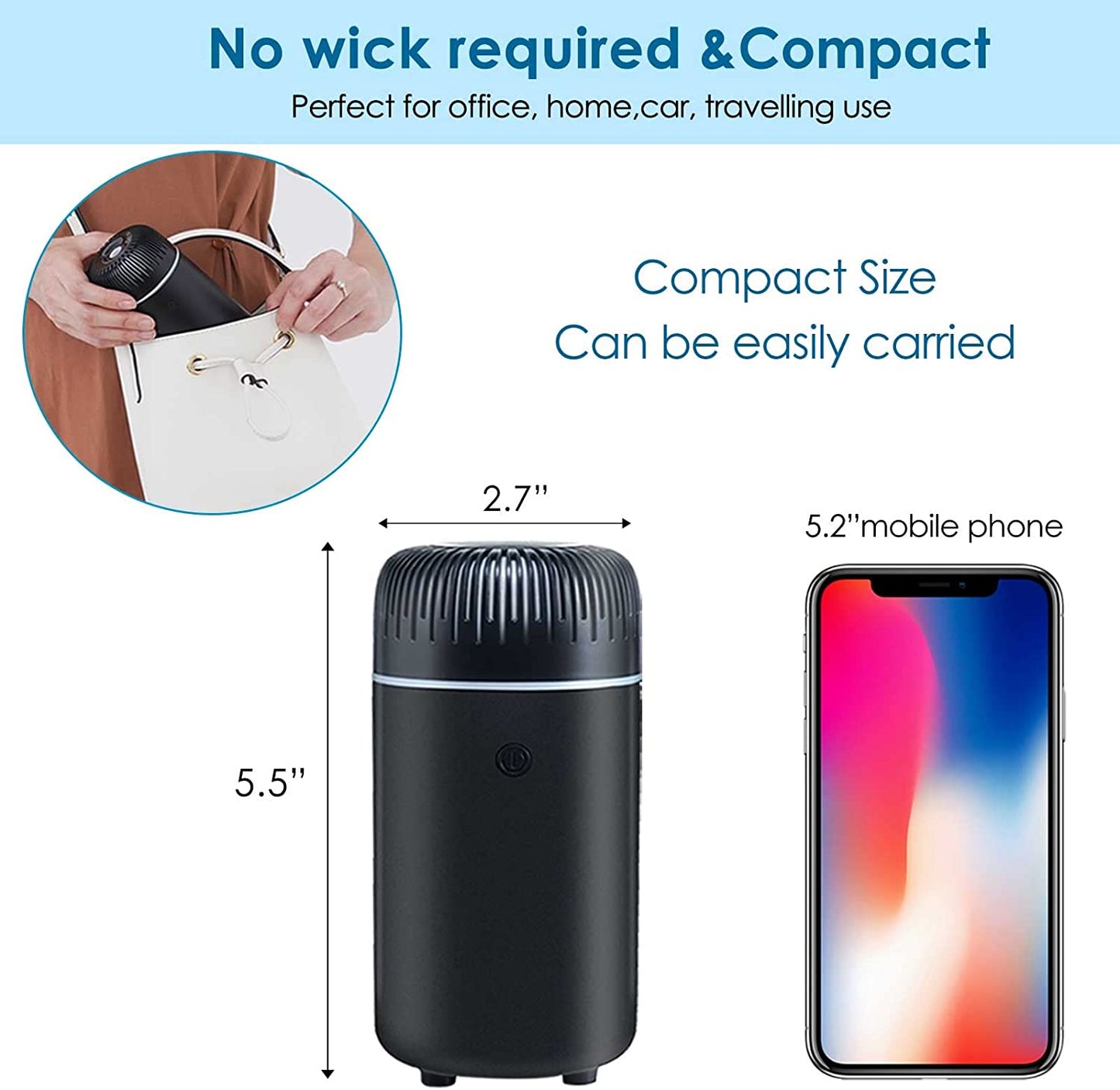 Car Diffuser Humidifier USB Aromatherapy Essential Oil Air Freshener USB Cool Mist Mini Portable Diffuser for Car Home Office Bedroom (Black)