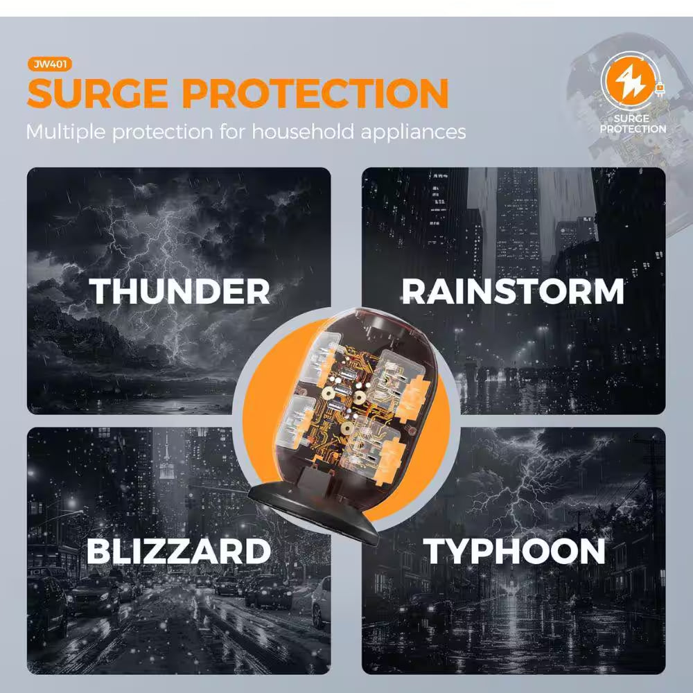 Power Strip Tower, 10 Ft. Flat 12-Outlets, Surge Protector with 8 AC Outlets 4 USB Ports