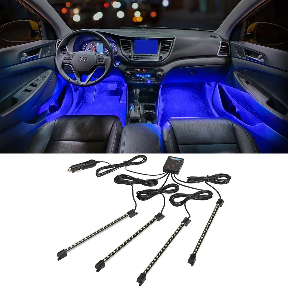 4Pc Blue LED Interior Underdash Lighting Kit