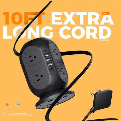 Power Strip Tower, 10 Ft. Flat 12-Outlets, Surge Protector with 8 AC Outlets 4 USB Ports