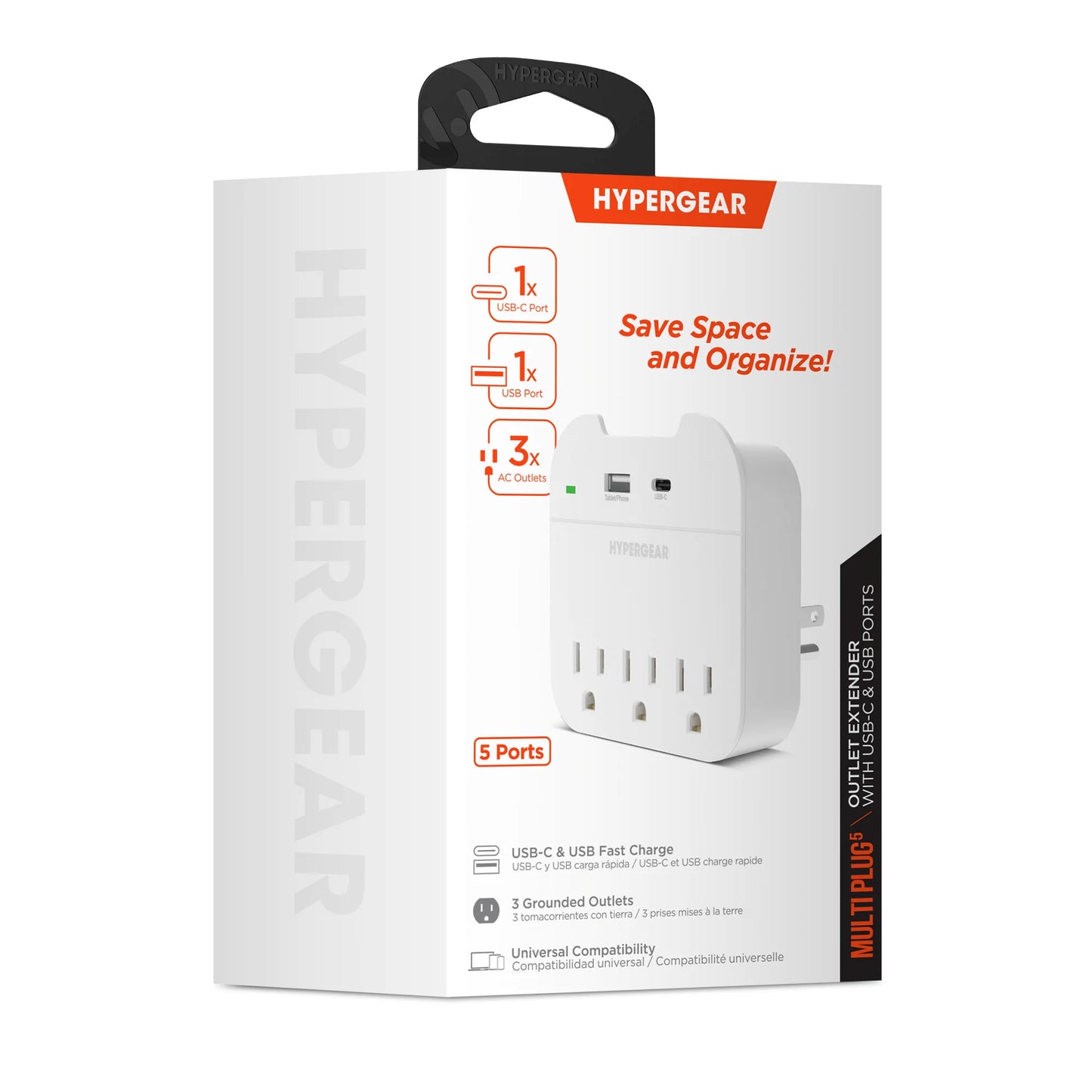 Hypergear Wall Adapter Power Strip 3 Outlets