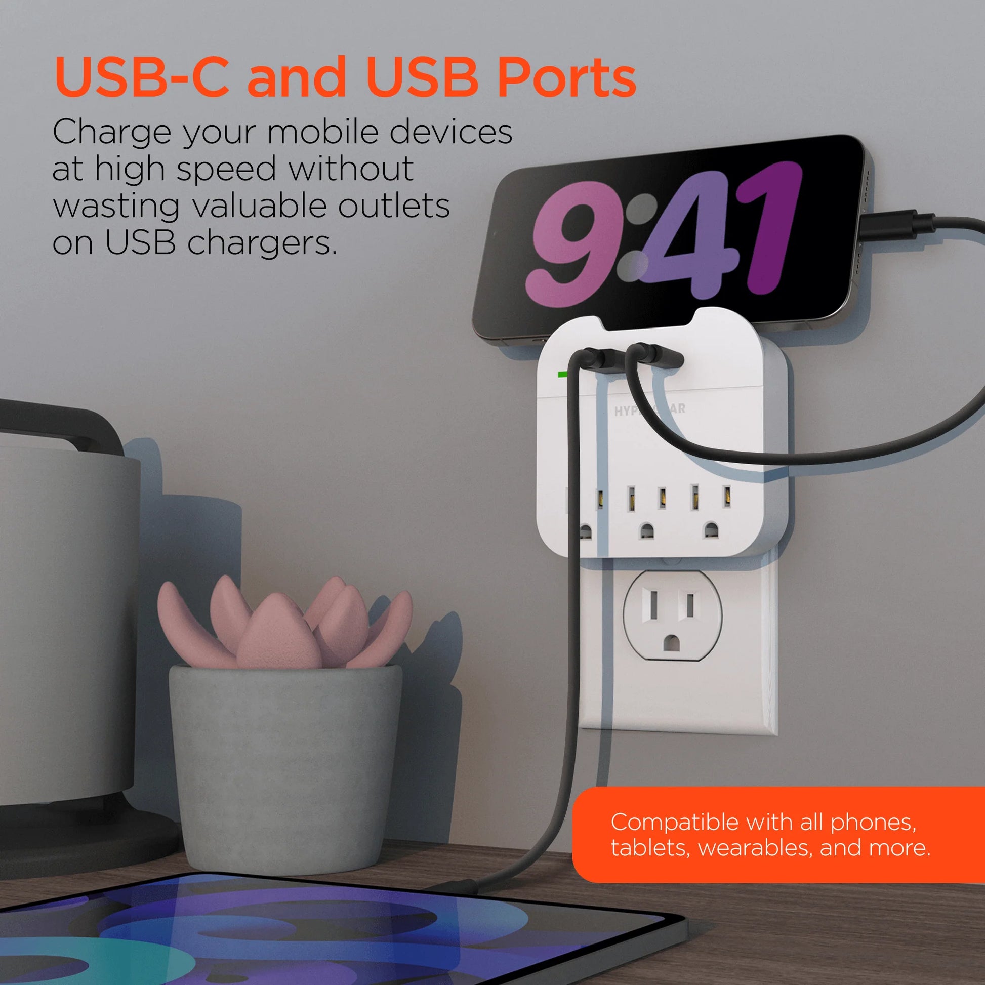 Hypergear Wall Adapter Power Strip 3 Outlets