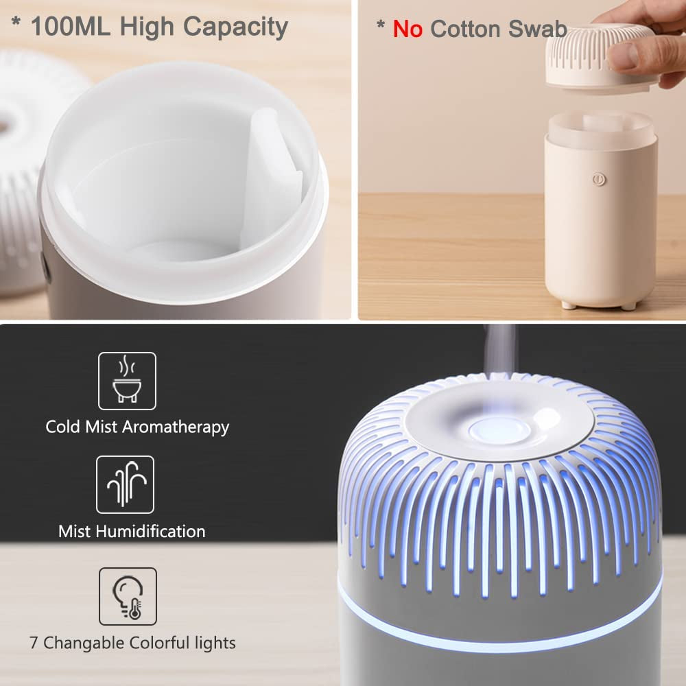 Car Diffuser Humidifier USB Aromatherapy Essential Oil Air Freshener USB Cool Mist Mini Portable Diffuser for Car Home Office Bedroom (Black)