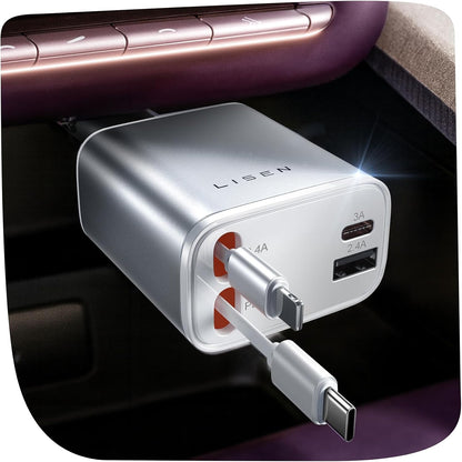 LISEN Retractable Car Charger, 69W Cars Adapter USB C Fast Charger